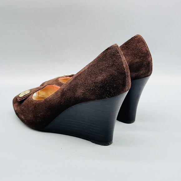 Lilly Pulitzer Shoes Womens 7 Brown Suede Wedge Peep Toe Leather Upper - Picture 6 of 12